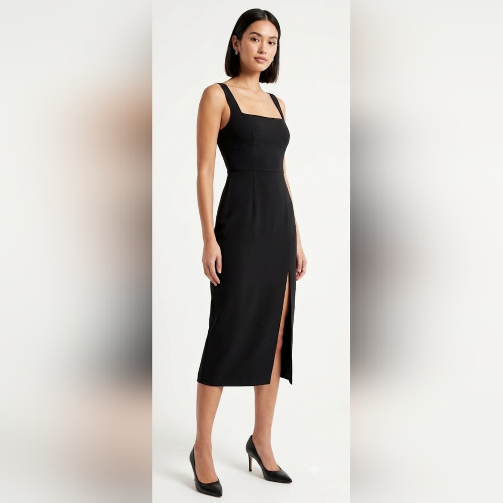 ​🖤 Babaton Black Midi Dress with Side Slit ✨️Like New | Size 12✨️